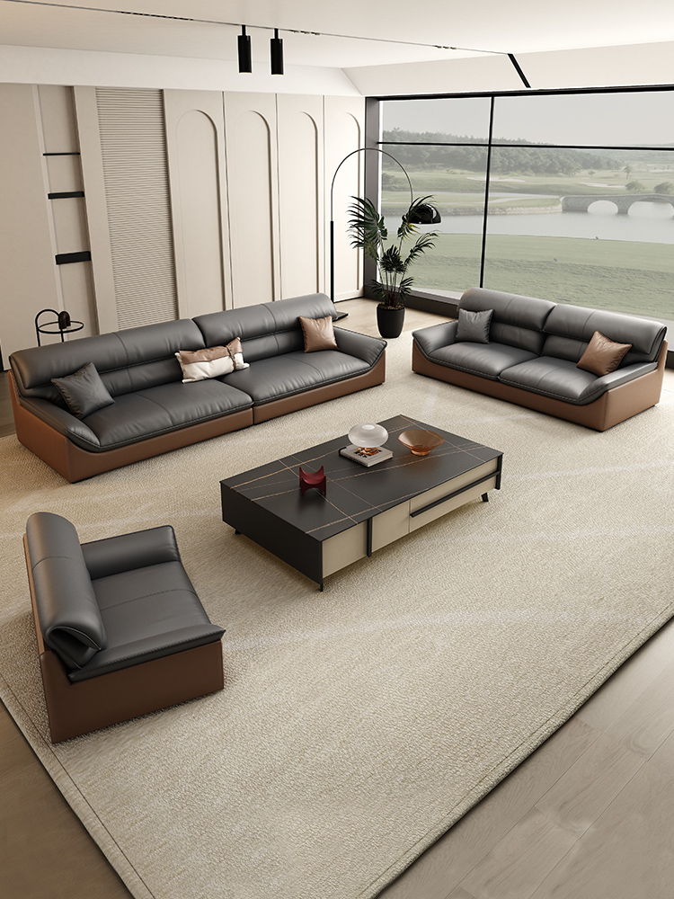 办公接待室沙发会客区休息贵宾洽谈商务简约真皮直排三人位现代