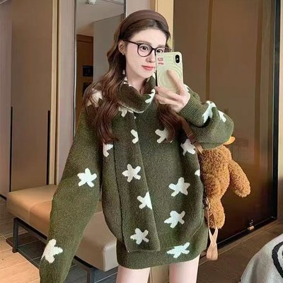 绿色花朵毛衣套装女2025新款冬季高级感复古慵懒针织半身裙两件套