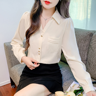 时尚 新款 洋气法式 长袖 女设计感小众显瘦衬衣减龄上衣 秋季 衬衫 女装