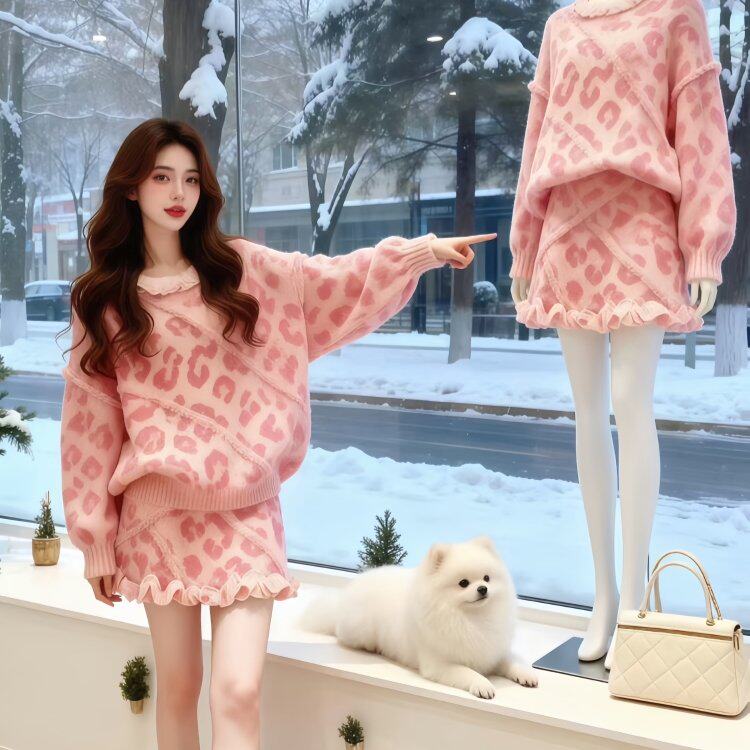 2025冬季穿搭一整套时尚高级感少女风慵懒软糯针织毛衣半裙两件套