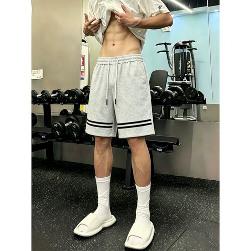 美式条纹运动短裤男款夏季五分裤子篮球跑步健身直筒外穿沙滩中裤