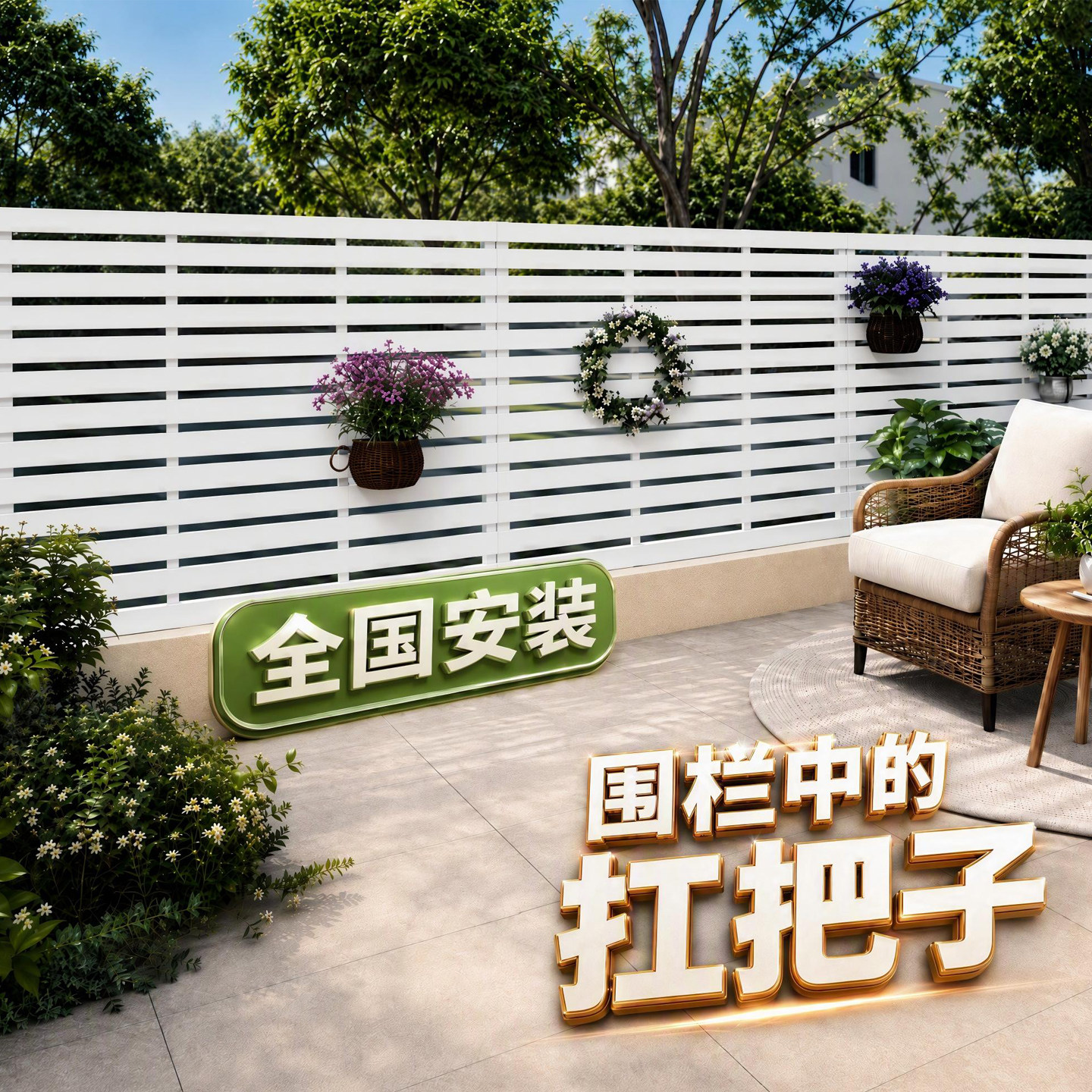 户外共挤塑木横版栅栏阳台装饰护栏庭院花园围栏防腐木篱笆墙隔断
