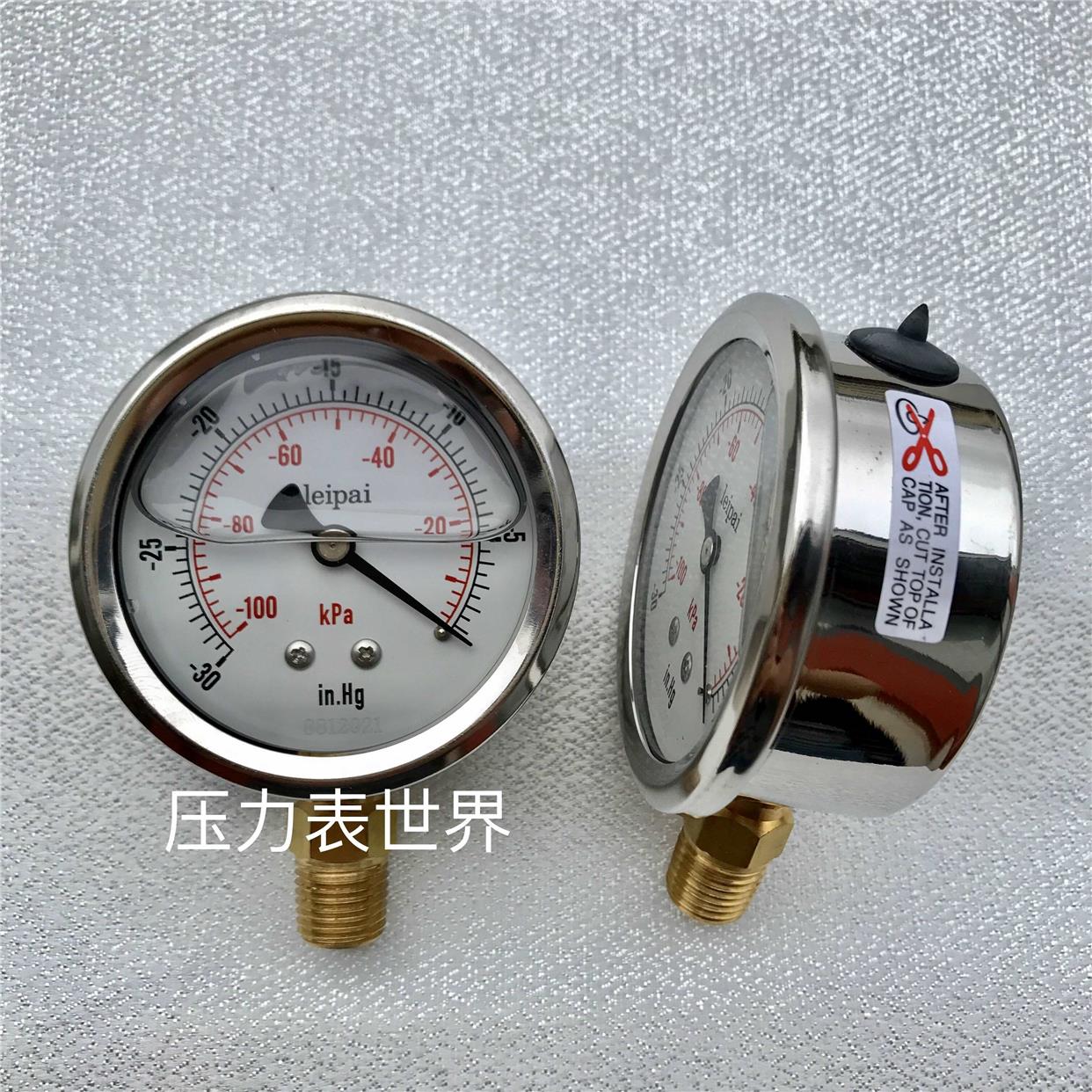 leipai -100～0kpa -30～0in.Hg 直径60mm 耐震真空表 负压耐震表