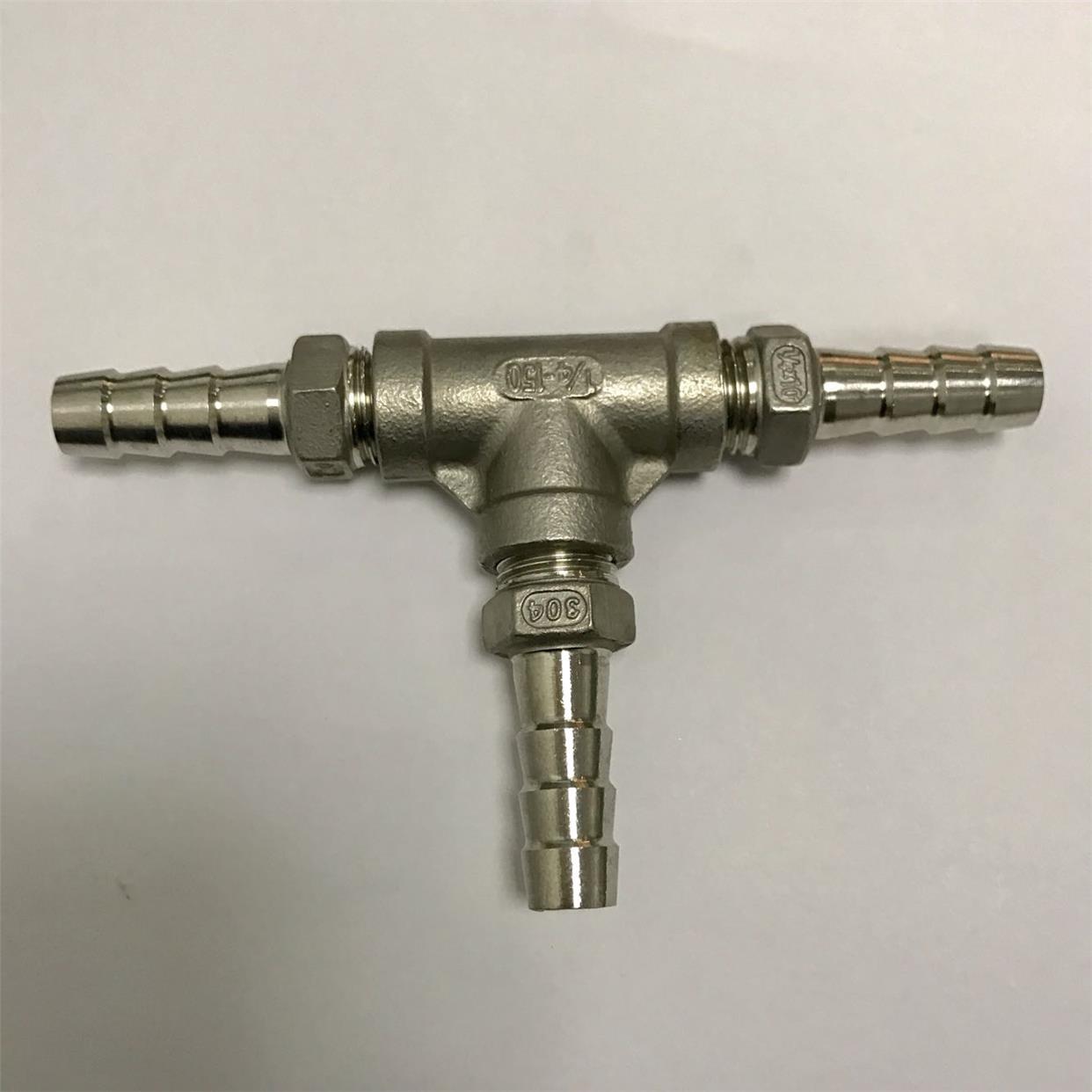 不锈钢宝塔三通接头 三边宝塔杆外径8mm 可拆卸式 接内径软管用