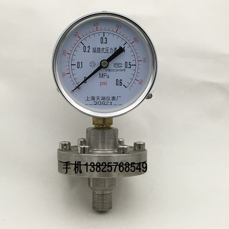 。上海天湖YTP-100隔膜压力表螺纹式不锈钢隔膜0-0.6 1 1.6 2.5MP