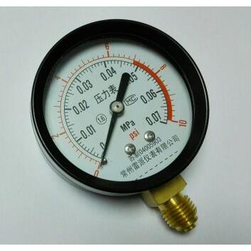 y-63 0-0.07mpa 0～10psi 铜接头黑指针压力表 螺纹G1/4 直径63MM