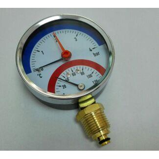 0-4bar 0-120℃温度和压力一起显示压力表 温度计 直径80mm 牙ZG1