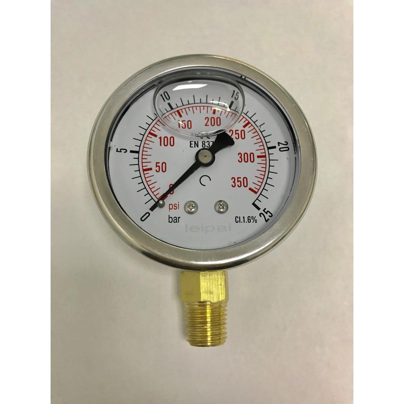 压力表25bar 350psi 螺纹1/4ZG 55度*19牙 直径68mm （背面61mm）