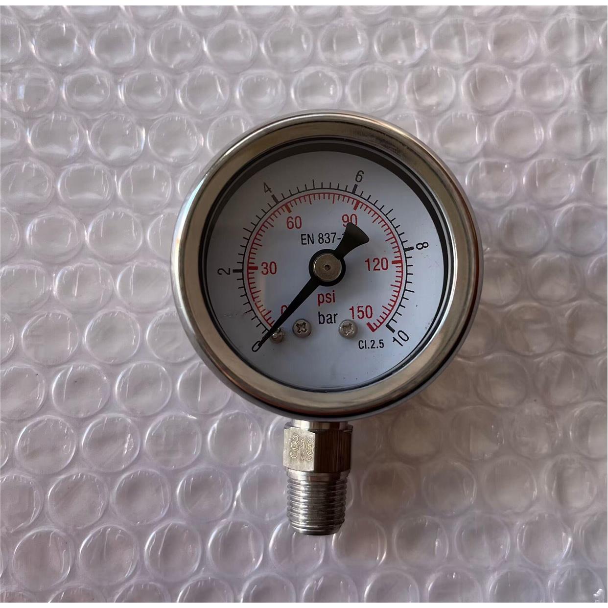 10bar不锈钢压力表 背后直径41 前面直径46.5 螺纹9.6-10mm ZG1/8