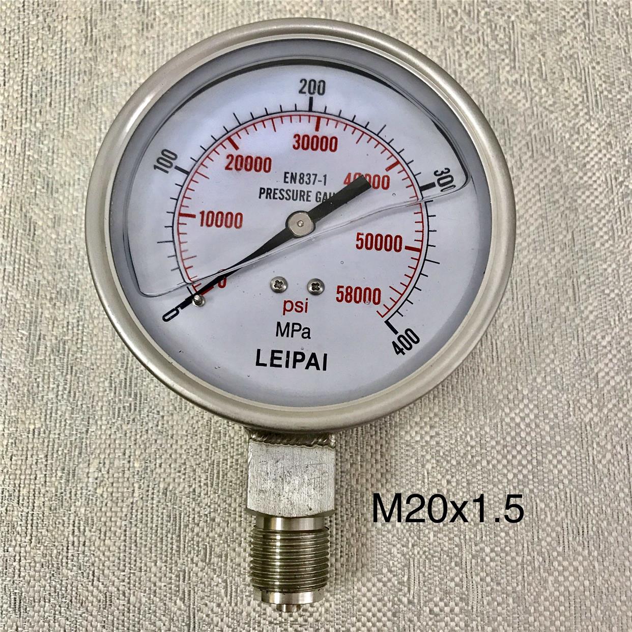 充油耐震不锈钢压力表 0-400MPA 螺纹M20X1.5 外壳直径100MM