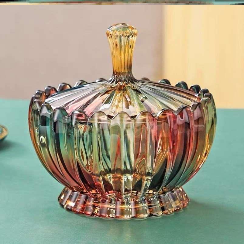 干果家用客厅带盖零食水果盘高档欧式创意茶几水晶玻璃糖罐摆件