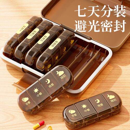 日本药盒一日三餐一周七天分药随身装药防吃错药品药物便携分装盒