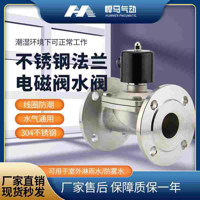 304不锈钢法兰电磁阀常闭式水用法兰电磁阀AC220V DN50 65 80 100