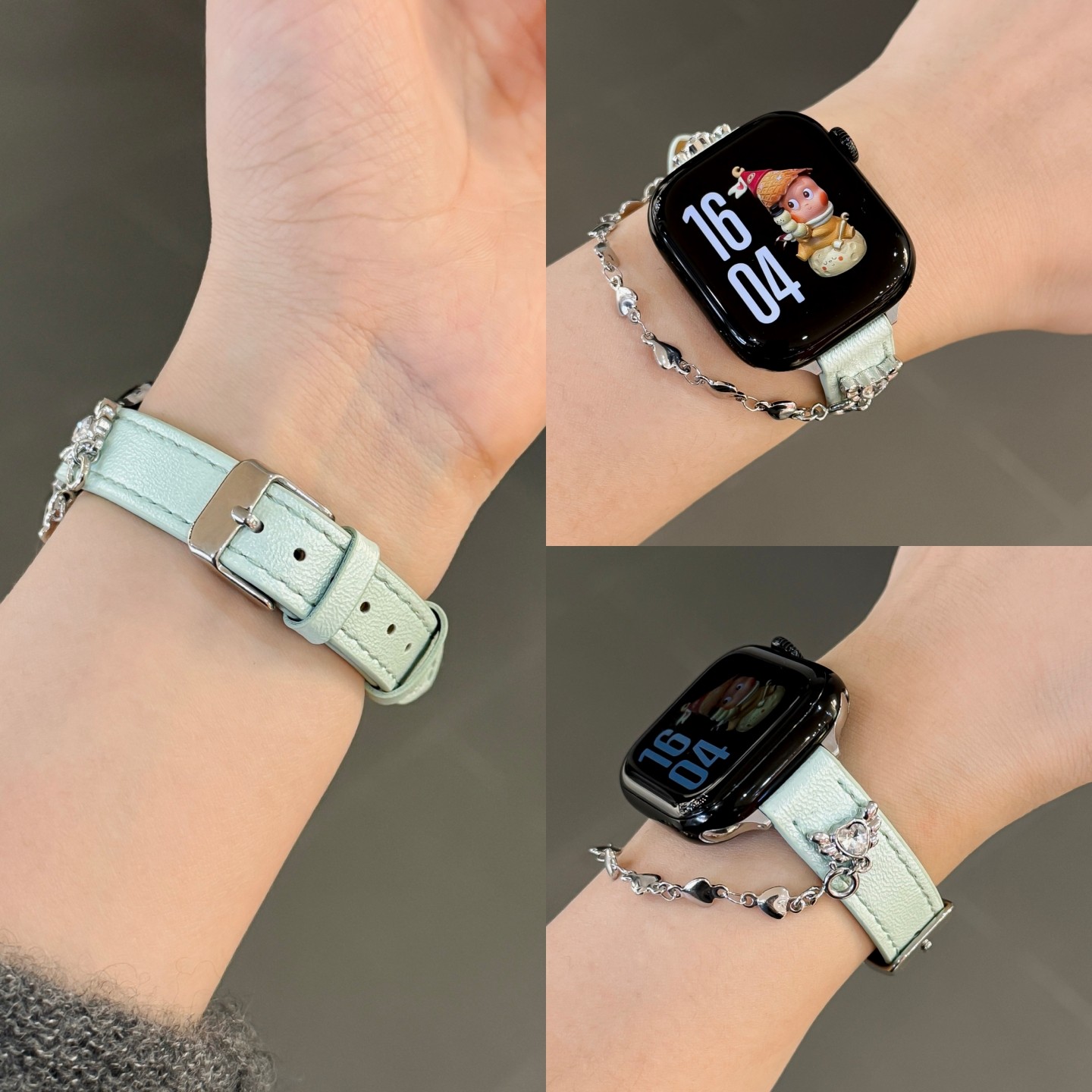 爱心链条适用iwatch11表带苹果S11手表applewatch10皮质S10腕带SE3新款细S9女款S8女生S7运动6智能高级感秋冬
