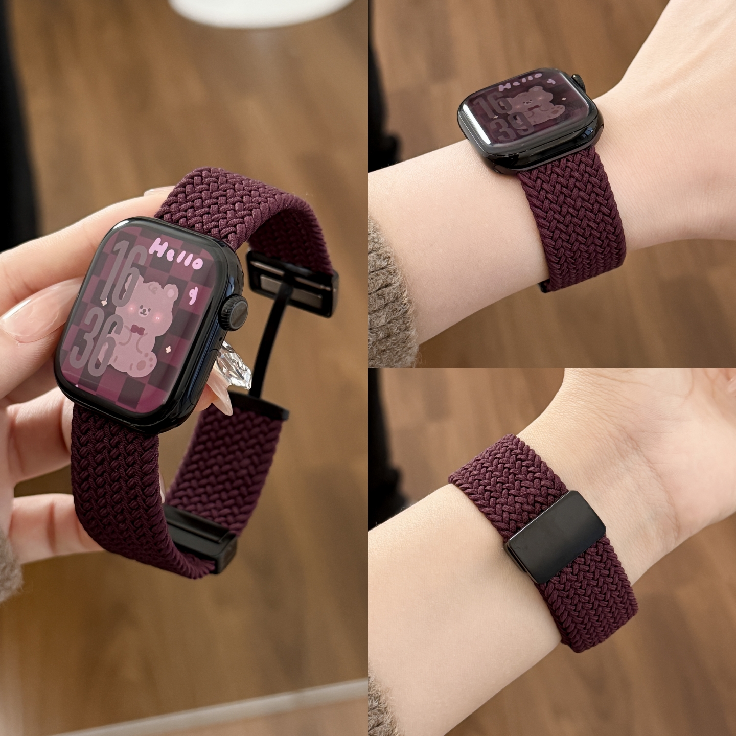 适用苹果S11手表表带编织磁吸