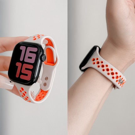 适用苹果s10手表带10新款iwatch9液态硅胶细款小蛮腰s9手表表带8硅胶s8高级感7运动se代s7女款s6洞洞透气腕带