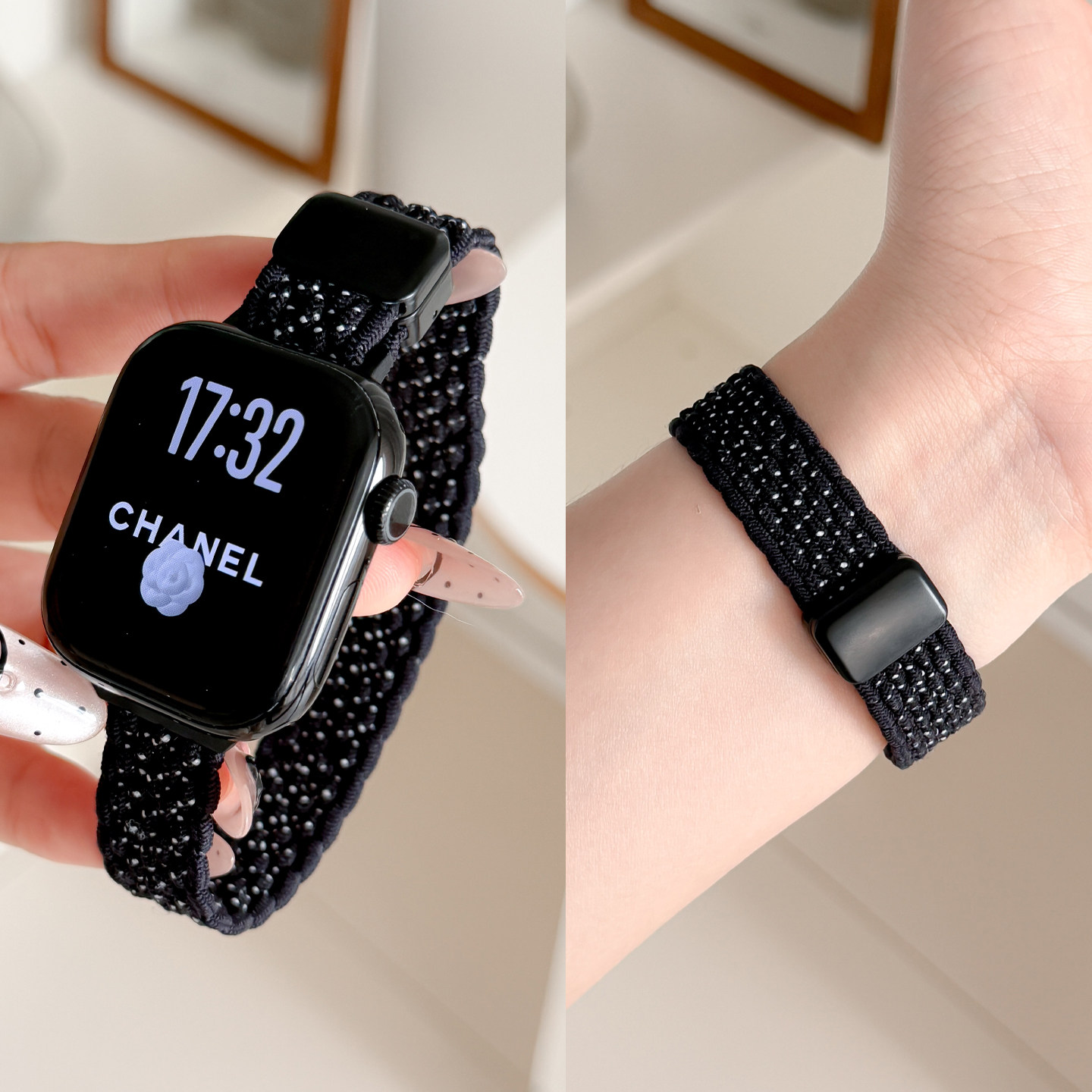 【细款】适用苹果S11手表applewatch10表带S9编织磁吸s8运动透气腕带s7/6磁吸扣se代简约女款s10高级夏款42mm