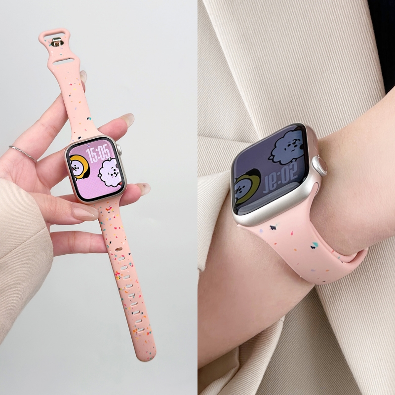 适用iwatch10表带S9苹果S8手表S10硅胶Applewatch9细款彩屑SE小蛮腰8女生S7新款腕带7高级watchs运动S6星光色