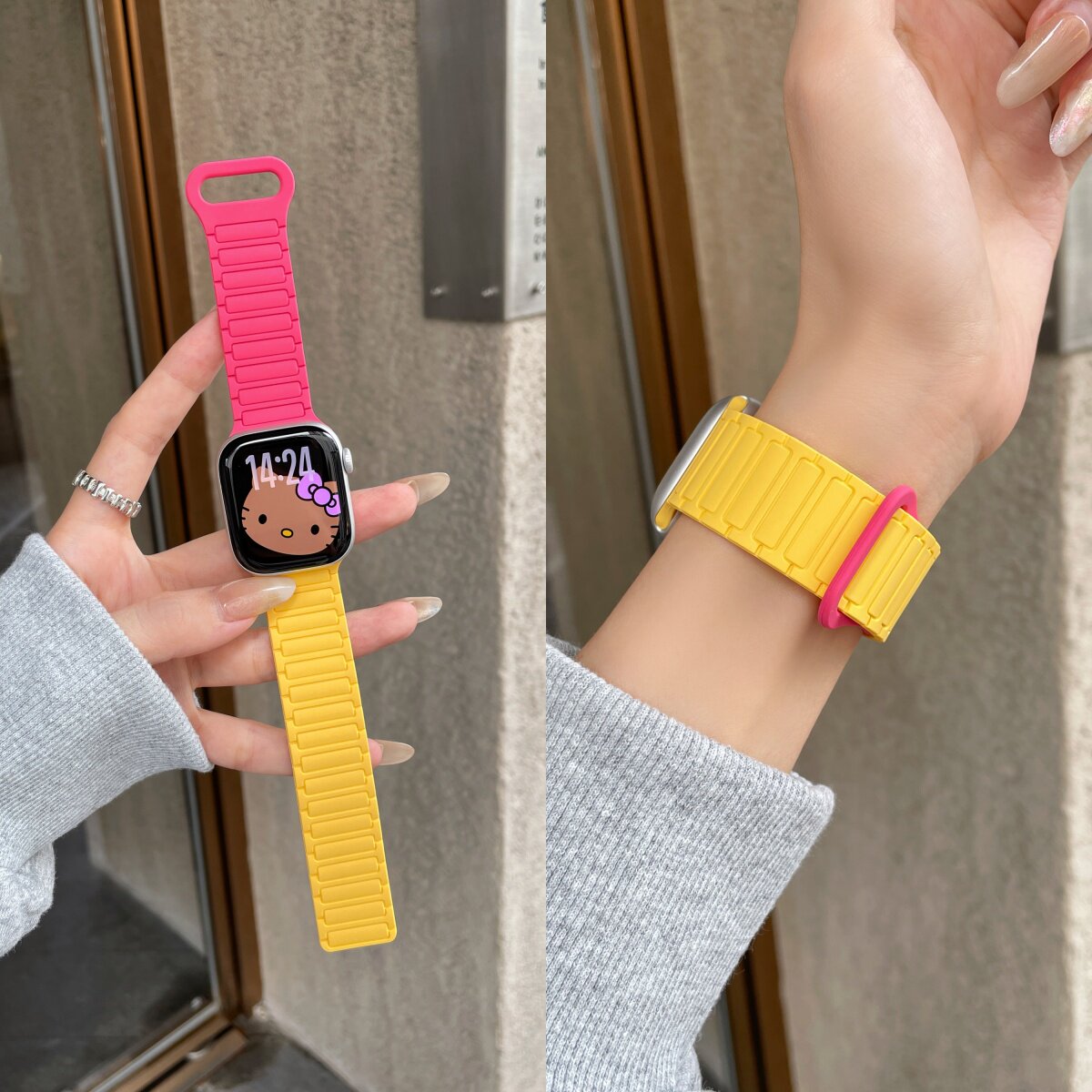 适用iWatch12手表表带applewatch10撞色硅胶磁吸腕带S11三珠硅胶S8高级感运动替换带se新款多巴胺腕带7透气夏