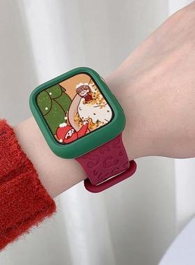 【2026新年圣诞款】适用applewatch11苹果手表s11表带iwatch10硅胶S9S8酒红色S10运动SE3保护壳套ultra32腕带