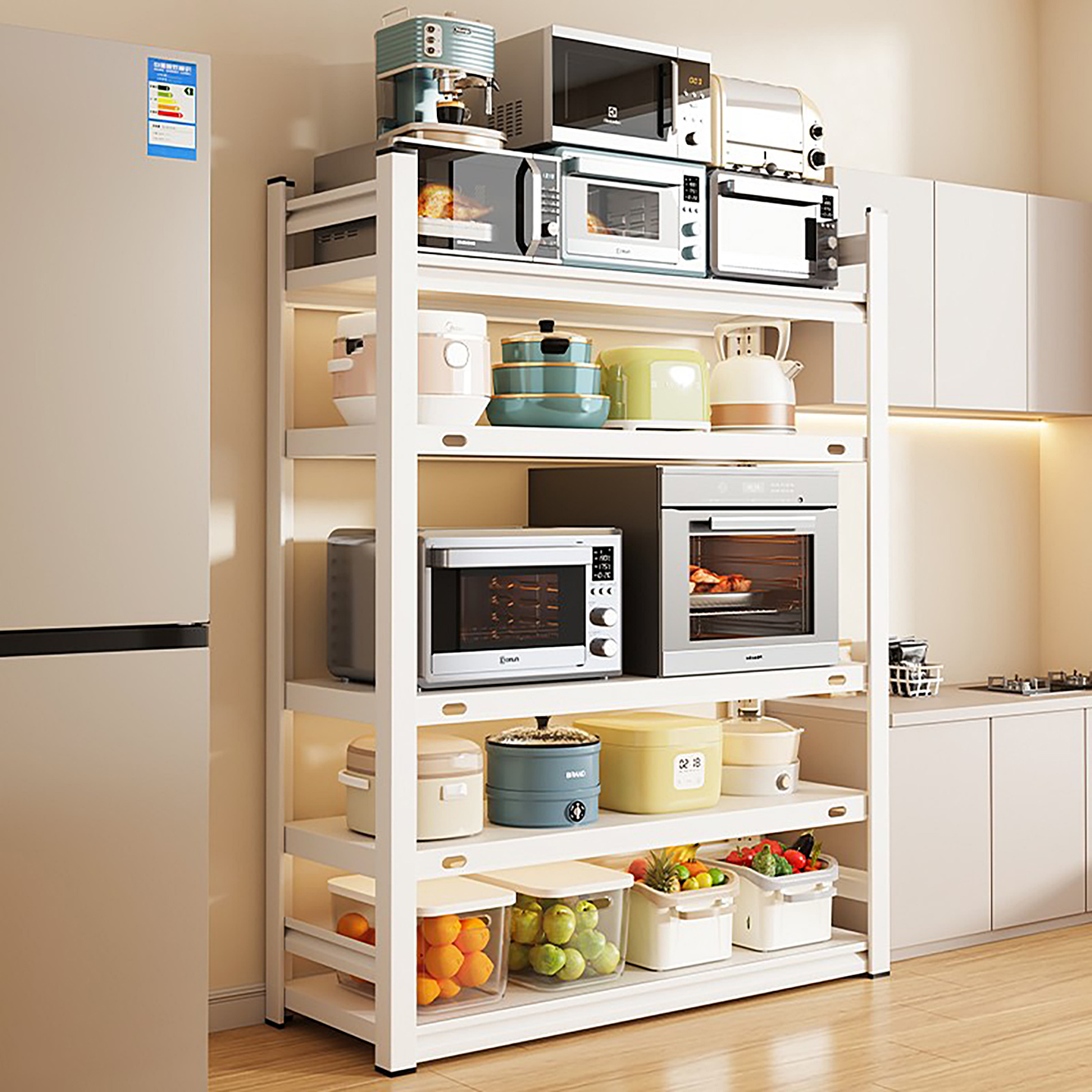 厨房置物架多层收纳架家用多功能微波炉橱柜放菜收纳架碳钢餐边柜