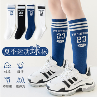 男童足球袜子夏季 儿童篮球长筒纯棉小腿袜春秋学生运动高筒袜 薄款