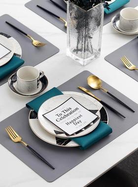 轻奢西餐餐盘套装样板间橙色餐具餐桌摆件墨绿色陶瓷刀叉盘子摆台