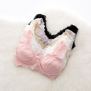 日本薄款 文胸无钢圈无海绵美背少女舒适性感蕾丝大胸显小内衣聚拢