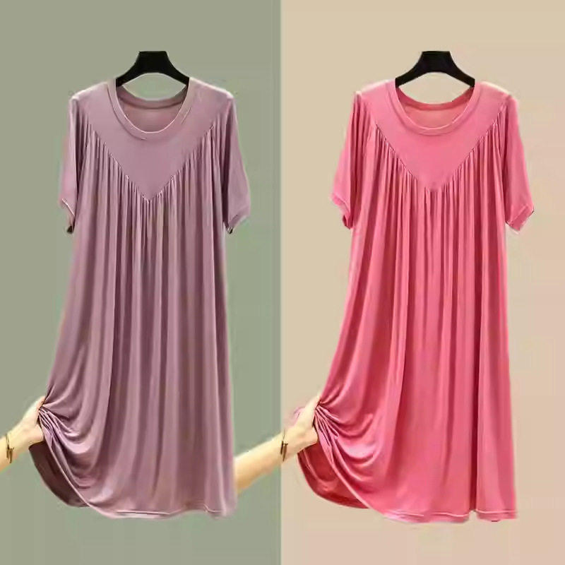 莫代尔夏季短袖大码睡裙女居家图片