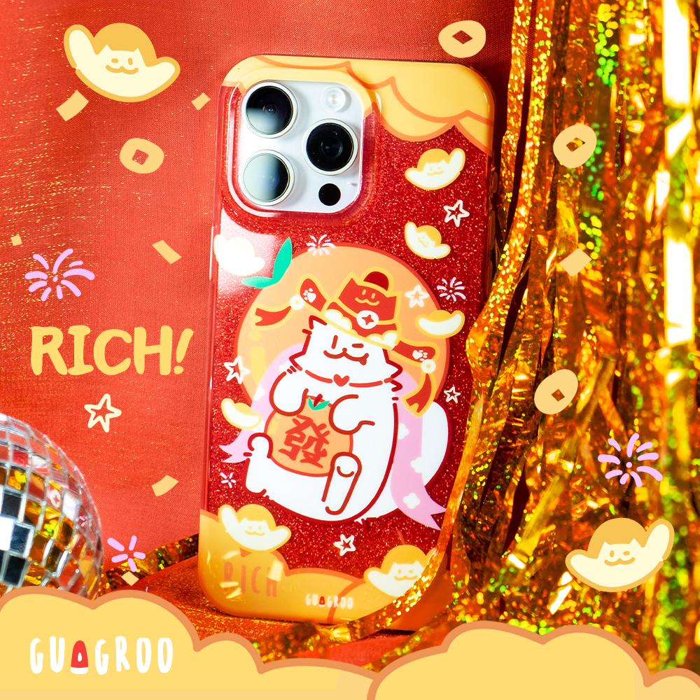 瓜咕噜 财神猫猫原创手机壳iphone16发财吉祥苹果15ProMax暴富新年适用14双层闪粉可爱情侣保护壳搞怪招财