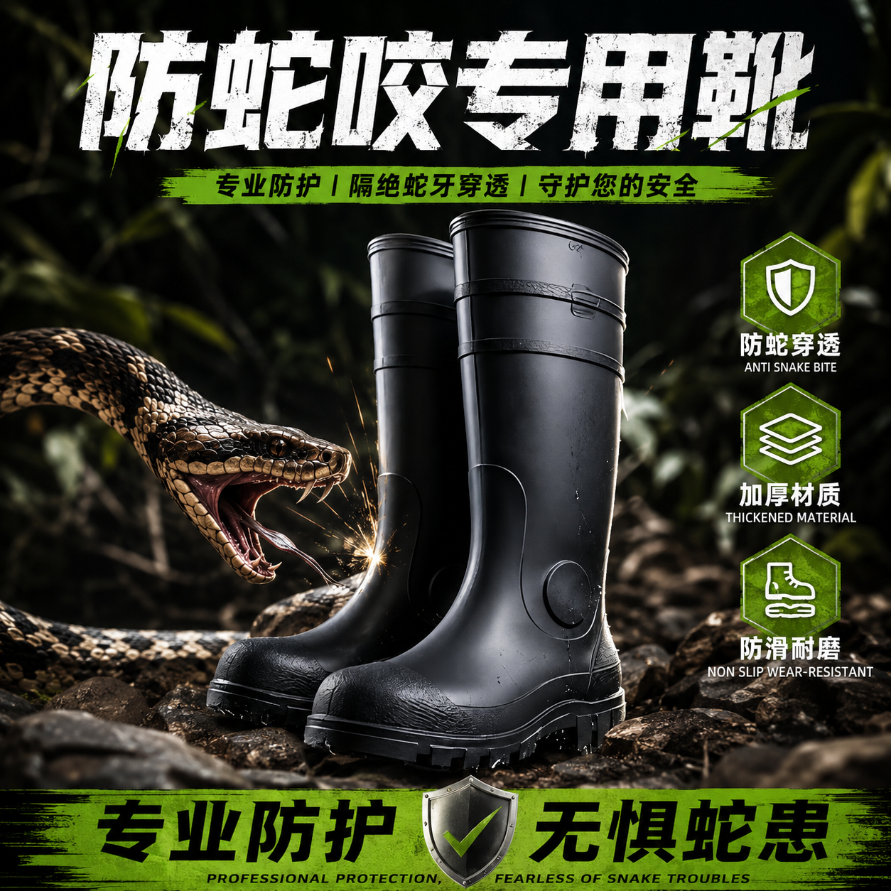 防蛇咬专用雨靴加厚耐磨加长款防扎防刺防水防滑不闷德国品质户外