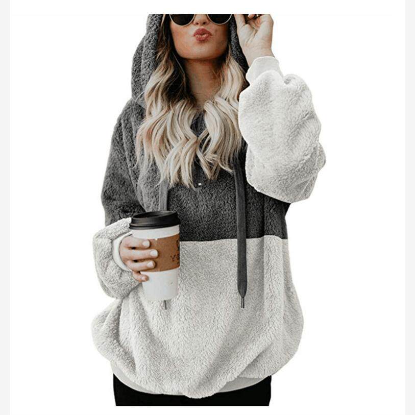 欧美风新款秋冬亚马逊速卖通外贸绳子连帽卫衣绒衫外套保暖上衣女