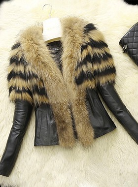 欧美大码女秋冬新款仿貉子毛pu皮女仿真皮衣Women copy fur coats