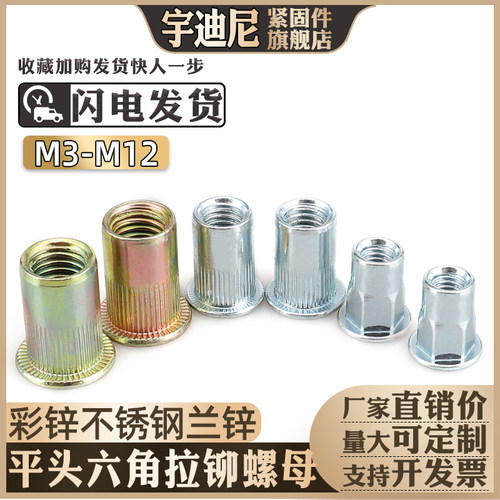 镀锌拉铆螺母铆接滚花车牌螺帽