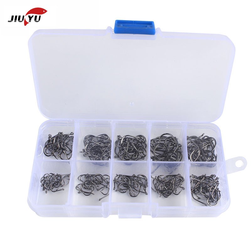 100/200pcs  High Carbon Steel Fishing Hooks Set Single Circl