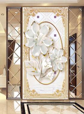 European 3D three disional relief Lily wallpaper corridor po