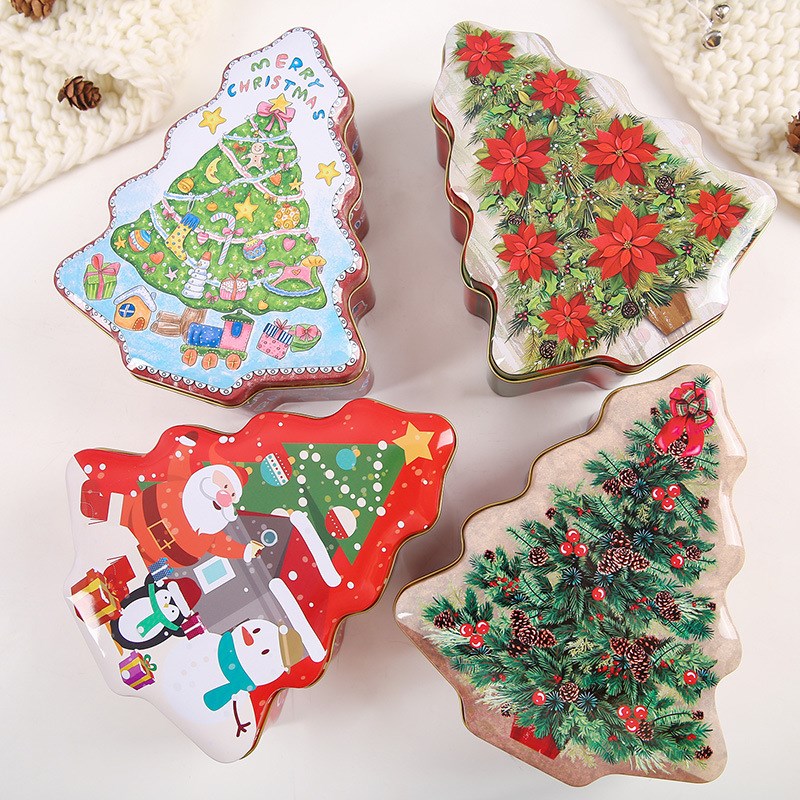 christmas tree-shaped tin can gift box candy jar child gift