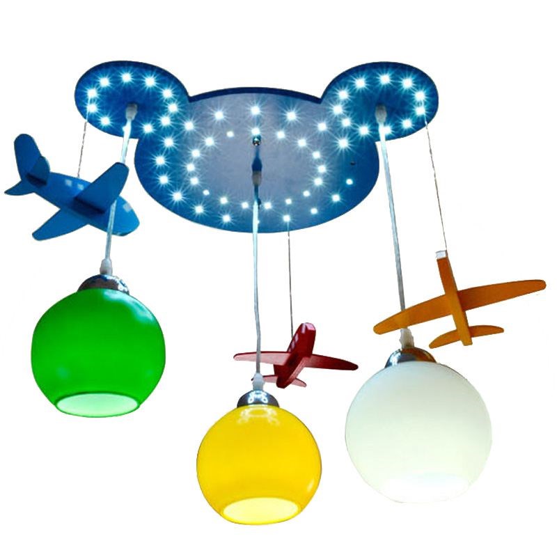 Wooden Bear Head Kid's Room Pendant Lamps Cute Airplane Baby