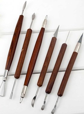 6 PCS/Set Pottery Tools Wood Handle Pottery Set Wax Carving