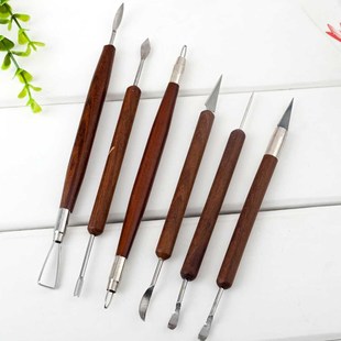 6 PCS/Set Pottery Tools Wood Handle Pottery Set Wax Carving