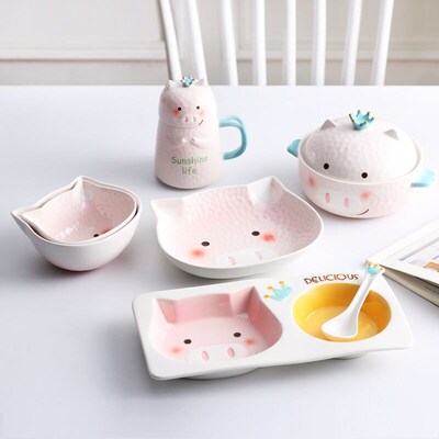 Girls dishes cutlery set cute bowl home breakfast plate