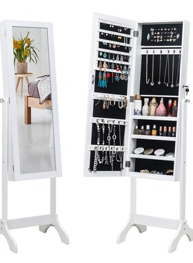 Non Full Mirror Wooden Floor Standing 4 Layer Shelf Jewelry