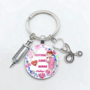 Latest Home Stethoscope Nurse Syringe Picture Keychain 25mm