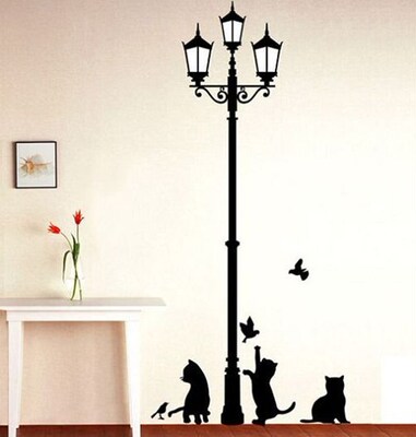 Popular Ancient Lamp Cats and Birds Wall Sticker Wall Mural