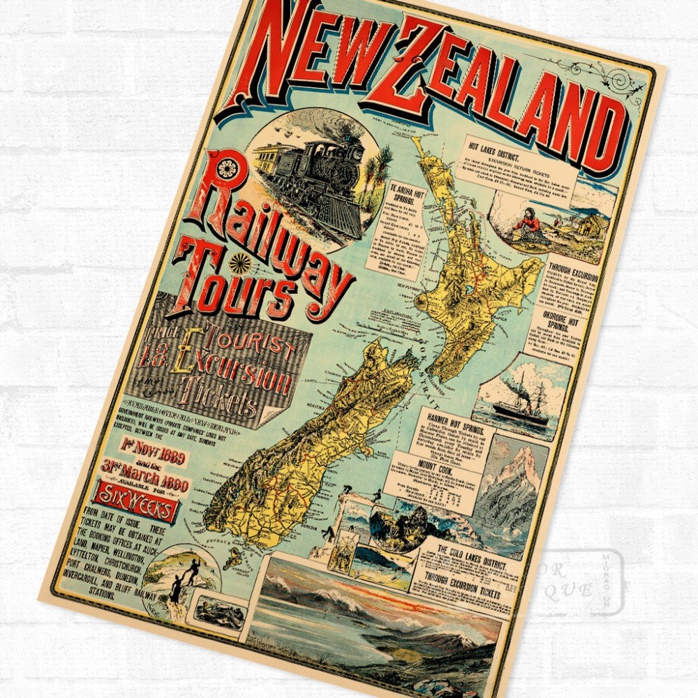 NZ New Zealand Map Maori Travel Vintage Poster Retro Canvas