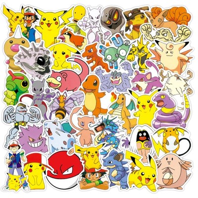 50pcs Pokemon Stickers Kawaii Pikachu Cartoons Anime GO Lap