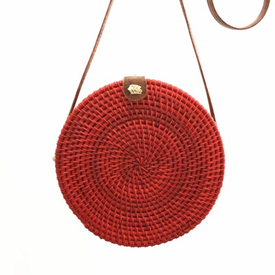 Color rattan woven bag leather buckle weaving inclined cross