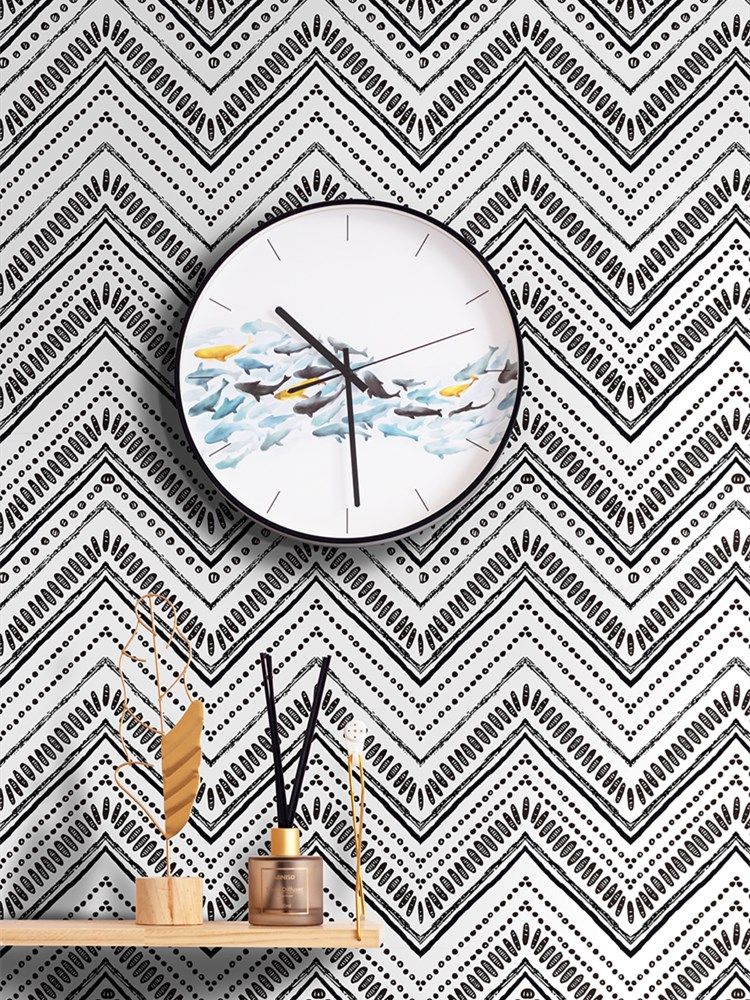 modern circle oval stripe peel and stick wallpaper black wh