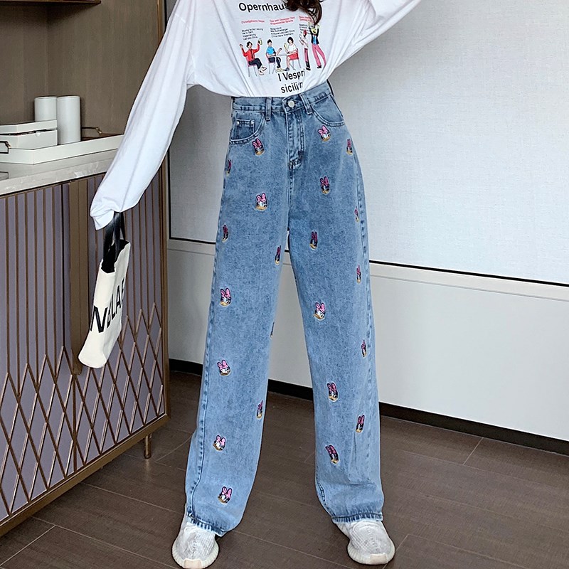 Autumn Jeans Women Pants Cartoon Embroidery Hip Hop New