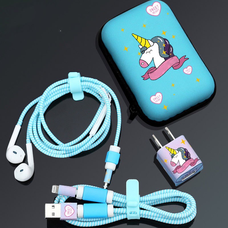 Cartoon Cable Winder USB Cable Protector Set Charger Sticker